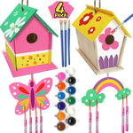 4 Pack DIY Bird House Wind Chime Kit for Crafts for Kids Ages 4-8 | Build and Paint Birdhouses Wooden Arts Kits Easter Basket Stuffers Gifts for Girls Kids Boys Toddlers Ages 3-5 4-6 6-8 8-12