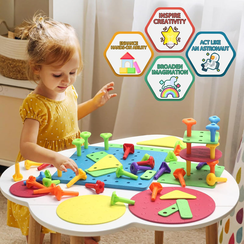 Peg Board Toy Set 73pcs DIY Building Stacking Toys for Kids 3-6 Years Old STEM Educational