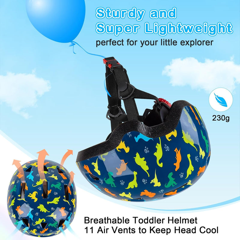 Toddler Helmet, Baby Infant Kids Bike Helmet, Adjustable, 1-3-5-8 Year Age, Hard PC Shell, EPS Foam, Breathable, Comfortable, Soft Padding