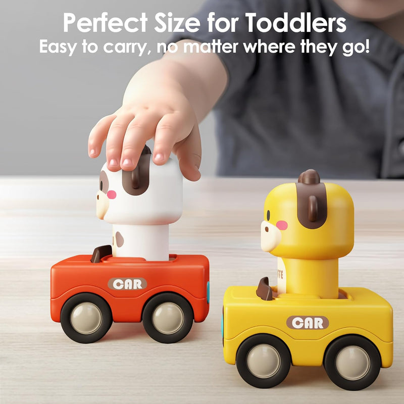 iPlay Press to Go Car Toys for Toddlers 1-3 Years, Baby Animal Racing Cars, High-Quality ABS Materials, No Small Parts