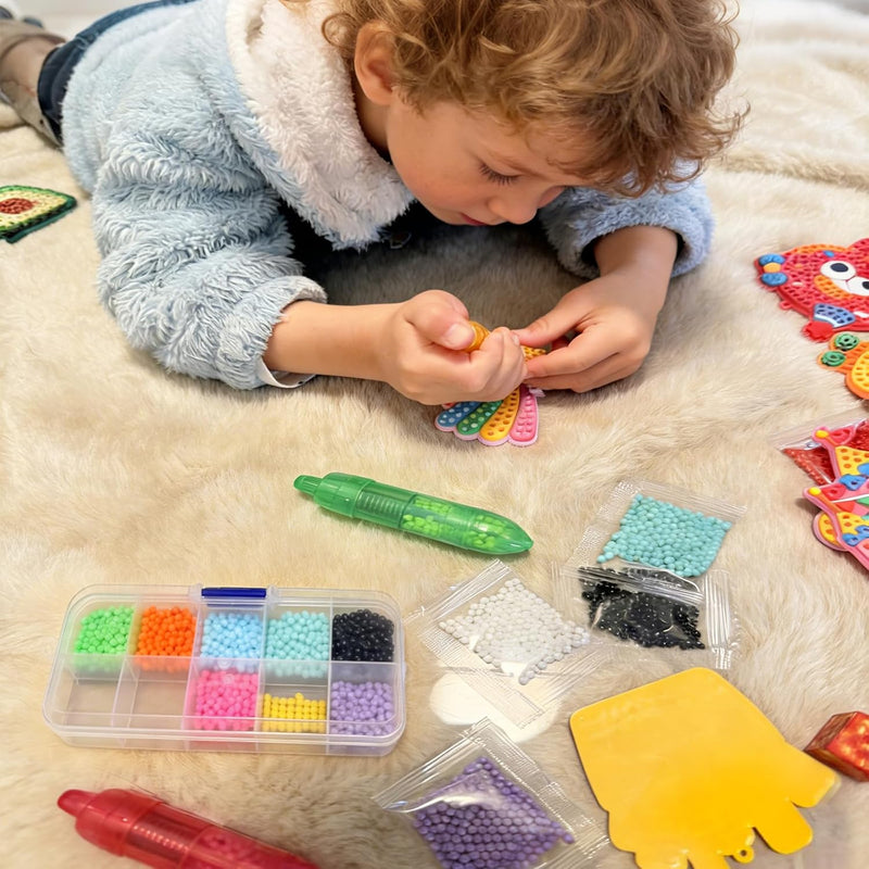 VattaFrast DIY Bead Art & Mosaic Kit for Kids Ages 6-12 Complete Craft Set with 15PCS Colorful Templates Fun Stencils Bead Pens Creative Arts Crafts Activity for Boys Girls