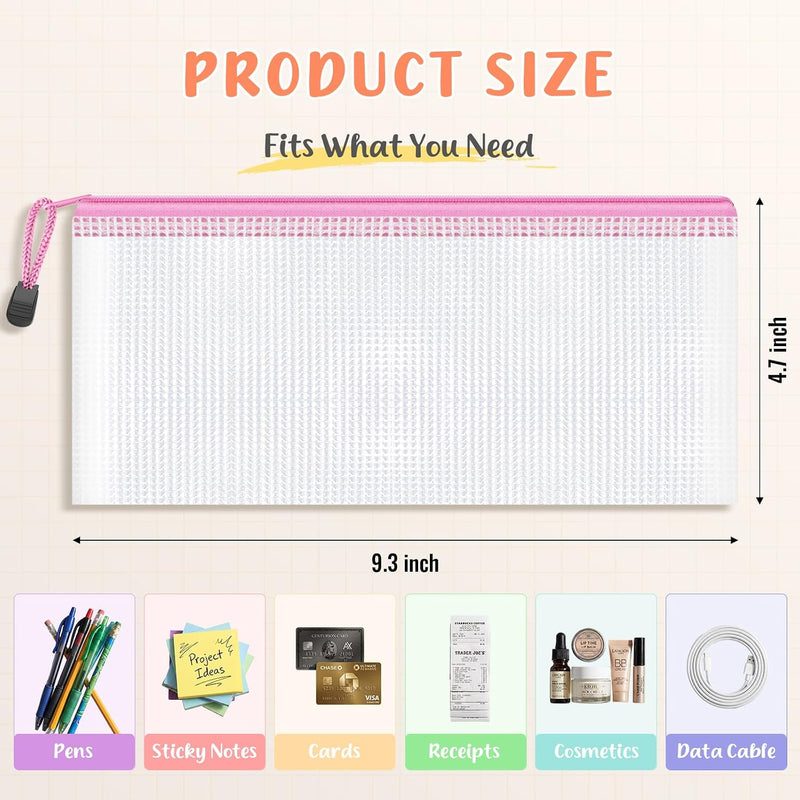 Smarpau 24 Pack Pencil Pouches, A6 Waterproof PVC Pencil Bags, 12 Colors Mesh Zipper Pouches for School Supplies, Classroom Organisation, Office Documents & Travel Storage