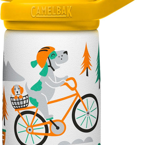 CamelBak Eddy+ Kids Insulated Stainless Steel Water Bottle with Bite Valve Straw, Leak‑Resistant Design for Everyday Hydration, 12oz, Biking Dogs