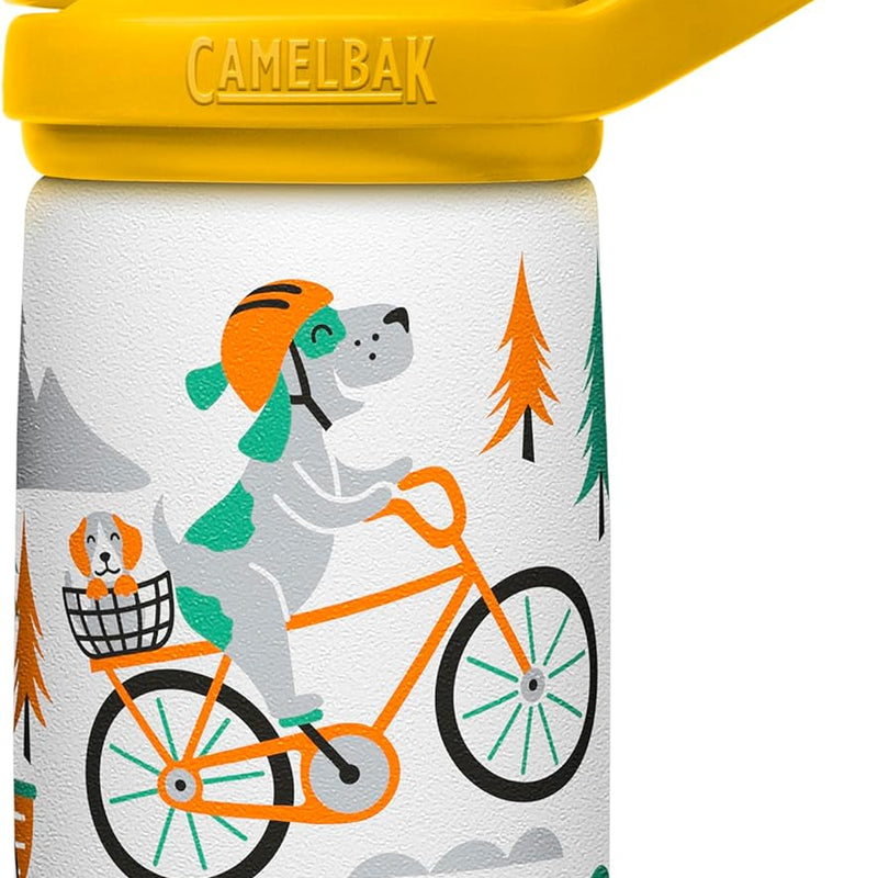 CamelBak Eddy+ Kids Insulated Stainless Steel Water Bottle with Bite Valve Straw, Leak‑Resistant Design for Everyday Hydration, 12oz, Biking Dogs