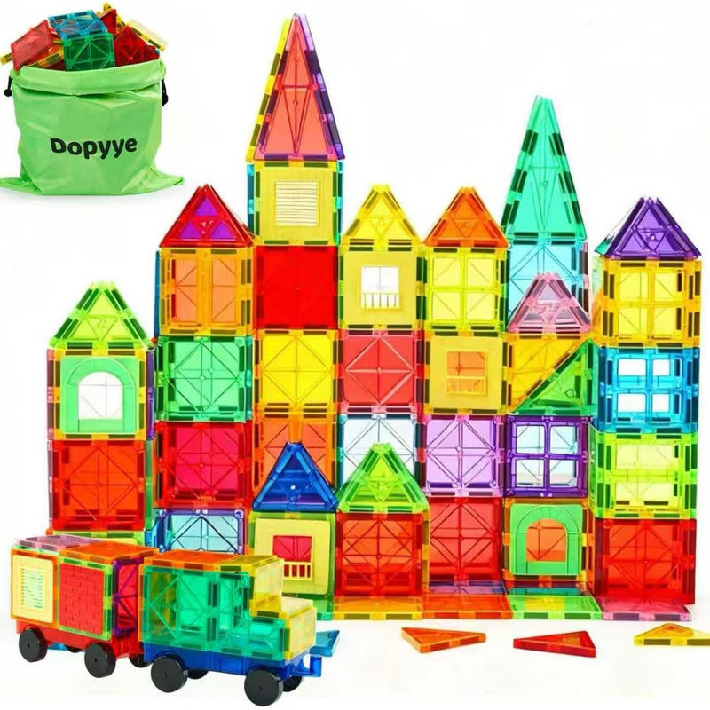 Dopyye Magnetic Building Tiles for Kids, 100 PCS Magnetic Blocks with Storage Bag, Magnet Tiles STEM Educational Stacking Toys Gift for Toddler Ages 3 4 5 6 7 8 9