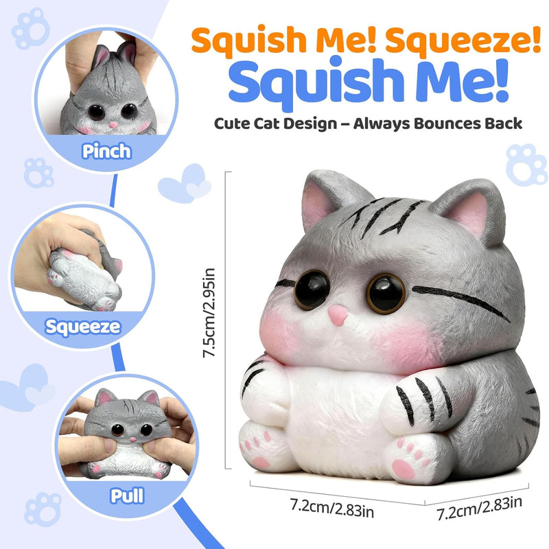 Cat Squishy Toy, Soft TPR Stress Relief Sensory Squeeze Toys, Cute Kawaii Desk Toy, Birthday Gift and Party Favor for Kids and Adults