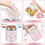 wiwens Bento Lunch Box for Kids with 12oz Soup Thermo Leak-Proof Lunch Food Container with 5 Compartment Thermo Hot Food Jar and Insulated Lunch Bag for Kid Toddler Girls Boys to School