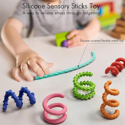 6pc Set of Flexible Fidget Sticks for Stress Relief, ADHD, Autism, Anxiety, Calming for Kids and Adults