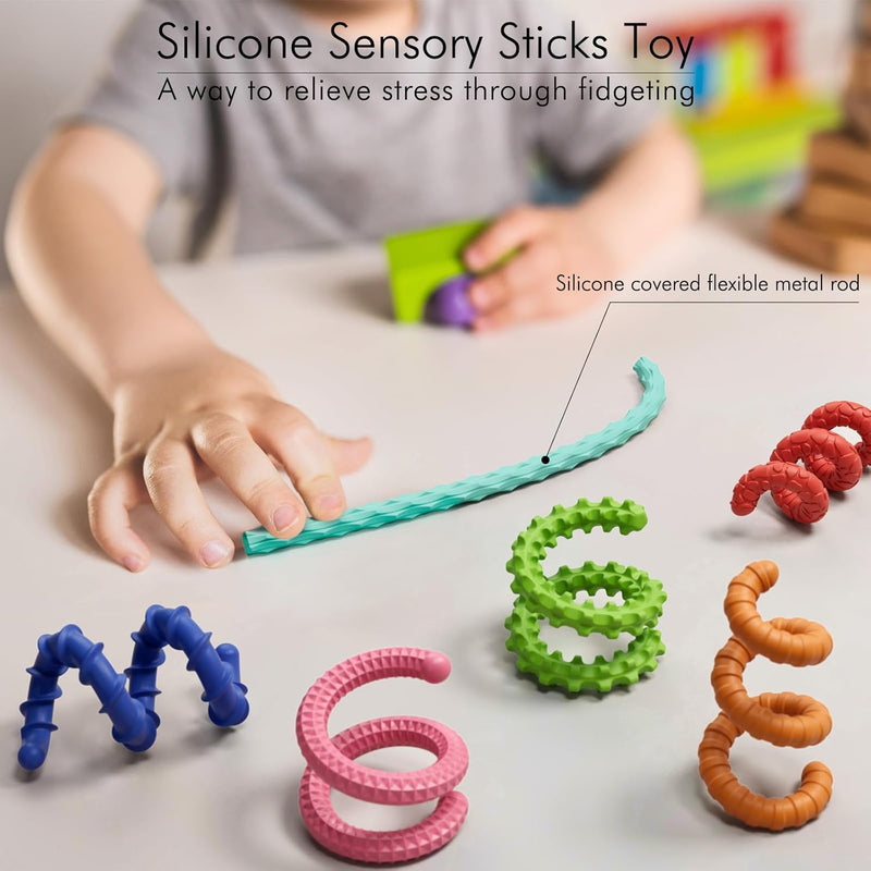 6pc Set of Flexible Fidget Sticks for Stress Relief, ADHD, Autism, Anxiety, Calming for Kids and Adults