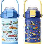 Fimibuke 18oz Kids Insulated Water Bottle with 2-in-1 Straw & Spout Lid | Leak Proof 18/8 Stainless Steel Vacuum Tumbler with Pop-Open Lid, BPA-Free Kids Cup for Travel School Girl Boy Toddler 2 Pack