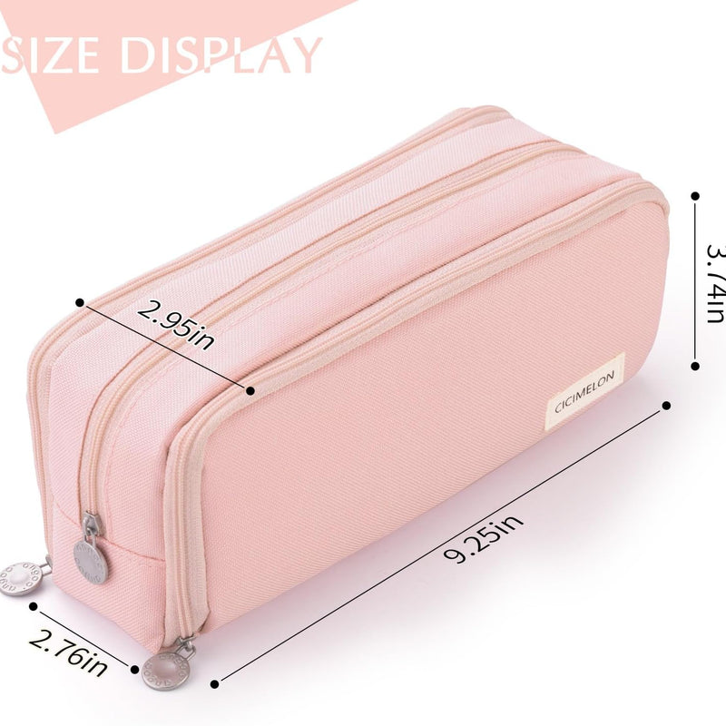 CICIMELON Large Capacity Pencil Case 3 Compartment Pouch Pen Bag for School Teen Girl Boy Men Women (Pink)