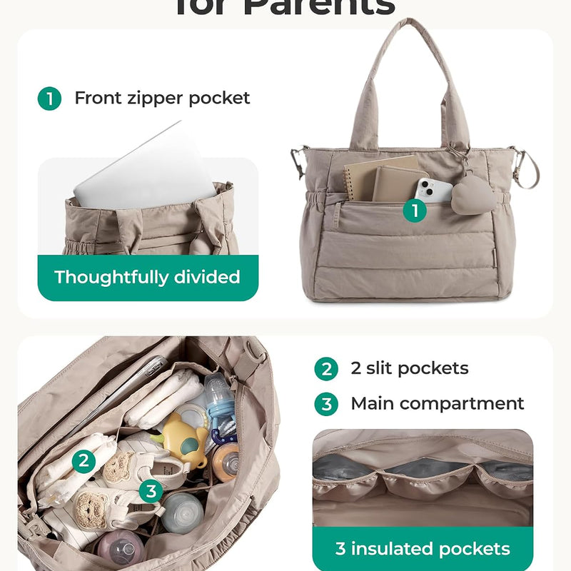 BAGSMART Diaper Bag Tote, Hospital Bag for Labor Delivery Travel Baby Tote | Lightweight Puffy Maternity Bag, Changing Pad & Pacifier Case, Large Capacity for Mom and Dad, Newborn Essentials