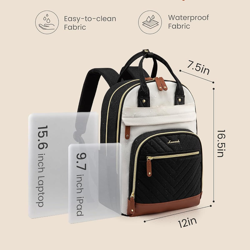 LOVEVOOK Laptop Backpack Women with Giant Tumbler Holder,15.6 inch Waterproof Work Travel Backpack Computer Laptop Bag,Cute College Nurse Teacher Backpack Purse,Gifts for Women & Men,Beige-Black-Brown