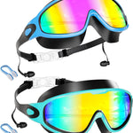 Aegend New Kids 2 Pack Wide View Swim Goggles, Anti-Fog/UV No Leak Goggles with Ear Plugs Kids 3-14