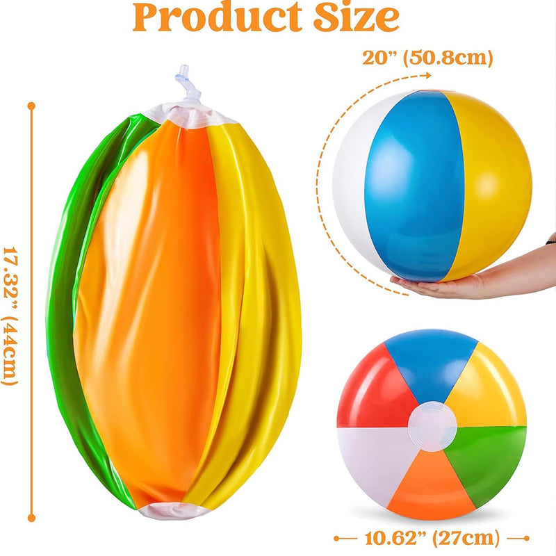 JOYIN 4-Pack 20" Beach Balls - Large Rainbow Beach Ball Inflatable Pool Toys for Party Supplies Decorations, Adults Kids Birthday Luau Summer Beach Water Games Beachball Party Favors