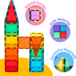 Gemmicc Magnetic Tiles, Deluxe 136 PCS Building Blocks Magnet Toys for Kids,3D Magnet Puzzles Stacking Blocks for Boys Girls,Huge Set with 2 Cars
