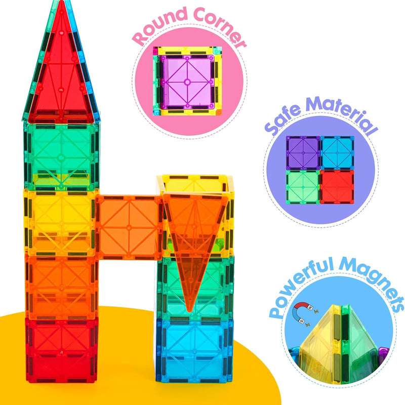 Gemmicc Magnetic Tiles, Deluxe 136 PCS Building Blocks Magnet Toys for Kids,3D Magnet Puzzles Stacking Blocks for Boys Girls,Huge Set with 2 Cars