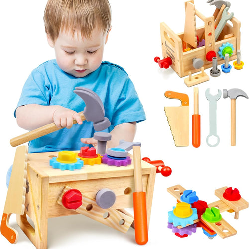 Mgtfbg Kids 29-Piece Wooden Tool Set with Montessori STEM Educational Pretend Play Construction Toys