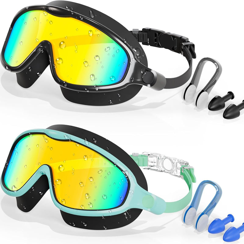Aegend Swim Goggles Wide Frame Anti-Fog Swimming Goggles for Kids 3-14 | 2 Pack Anti-UV Comfort Fit Swimming Mask for Boys Girls Youth Ideal for Pool, Beach, Swim Lessons, Vacation