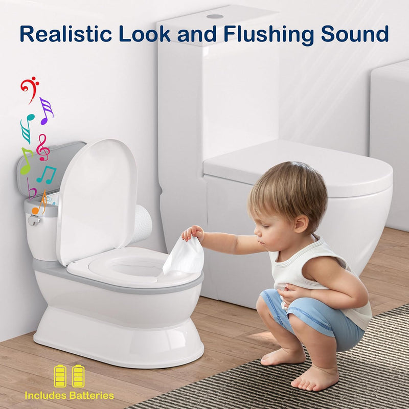 CheerTry Toddler Potty Training Toilet, Larger Potty Chair, Detachable Seat | Suitable for Boys & Girls Ages 1-3, with Flushing Sound, Wipes Storage, Toilet Lid & Toilet Paper Holder - Grey