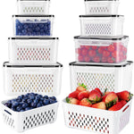 Fruit Storage Containers for Fridge with Removable Colander 4 PCS | Airtight Food Storage Container Dishwasher Safe Produce Saver for Refrigerator Keep Berry Fruit Fresh Longer Small Clear