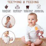 Baby Breastmilk Popsicle Molds & Baby Fruit Feeder (4 Pack), Infant Food Freezer Tray Storage Containers, Silicone Teething Pacifier Feeder and Teether for Babies（Pink&Purple）