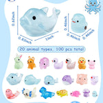 FIVEIZERO 100PCS Luminous mini Resin Animals Bulk - 20 Styles Glow in The Dark Plastic Tiny Animals Figures for Dollhouse, Fairy Garden, Aquarium, Party Favors & DIY Craft Decor