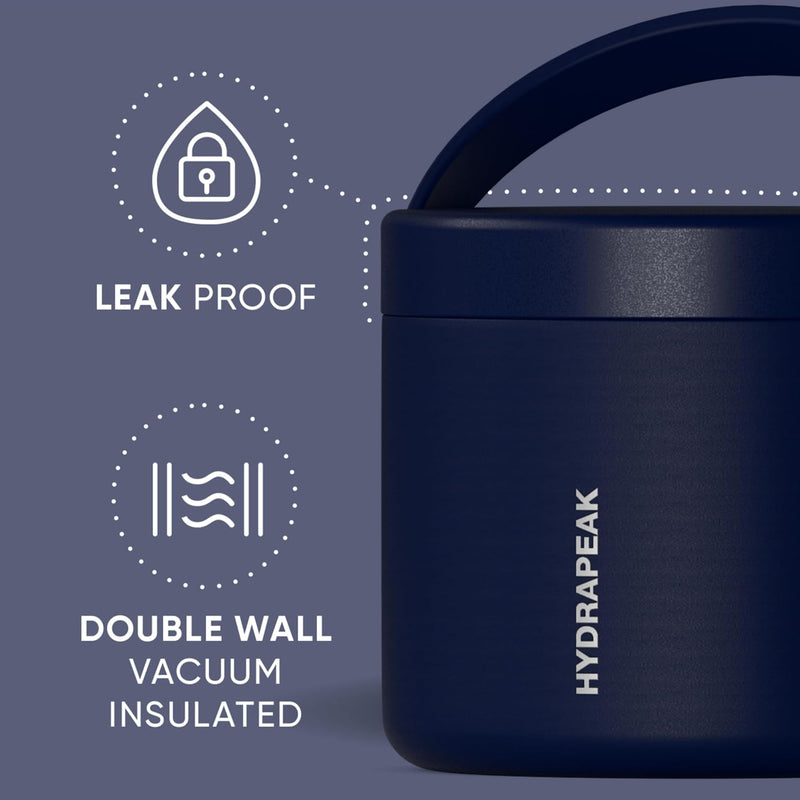 Hydrapeak 18oz Stainless Steel Vacuum Insulated Food Jar Kids for Hot and Cold Food, Wide Mouth Leak-Proof Soup Adults, 10 Hours 16 (Navy) (HP-Foodie18)