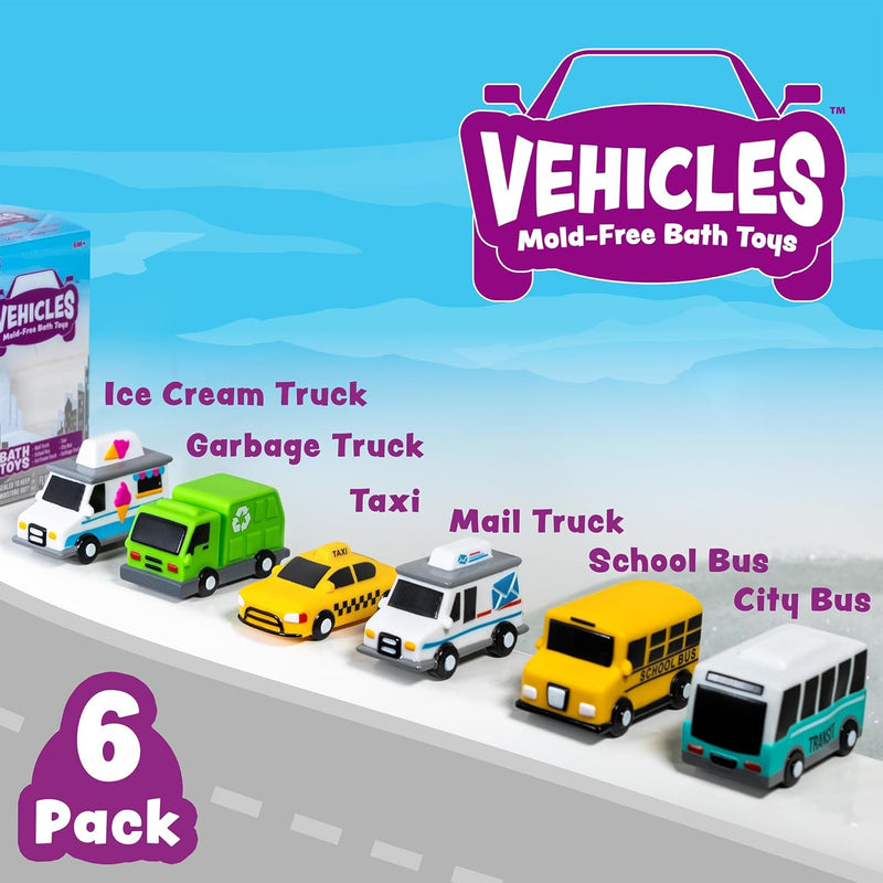 Tub Works® Vehicles™ Bath Cars | Mold-Free, Soft, Squeezable & Floating Bath Toys for Babies & Toddlers