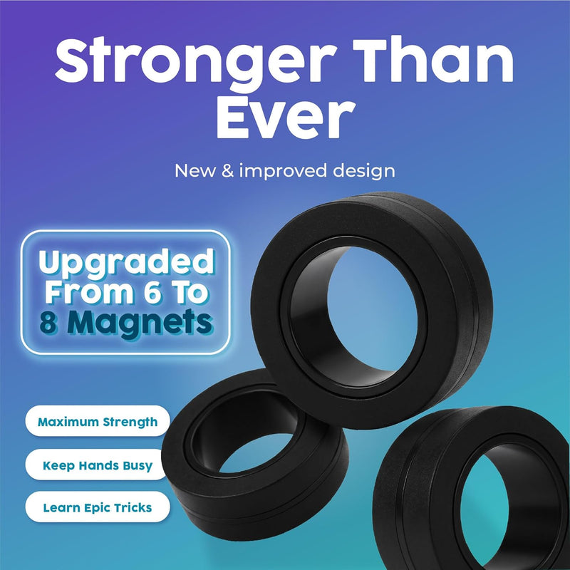 BUNMO Magnetic Fidget Rings – Fidget Toys Adults, Cool Fidgets for Teens, Quiet Fidget Toys, Maximum Strength 8 N50 Magnets, Endless Tricks, Teen Gifts, Fidgets for Kids 8-12, Adult Fidget Toys, Black