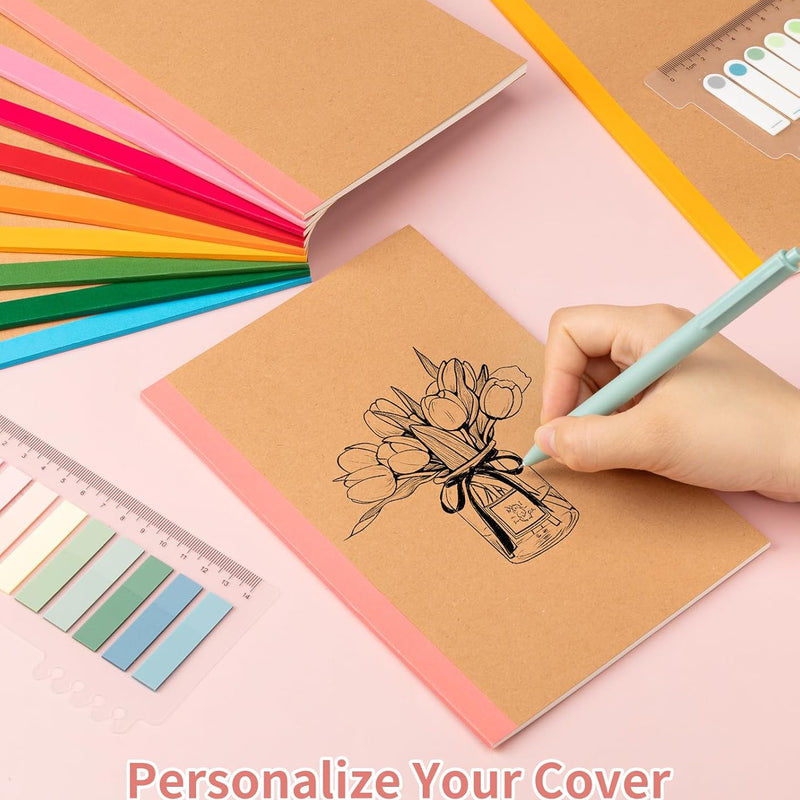 30 Pack Lined Notebook Journals Bulk, A5 College Ruled Composition Notebook, 8.3”x 5.5”,Kraft Cover with Rainbow Spines, 15 Colors 60 Pages for School Office Travel
