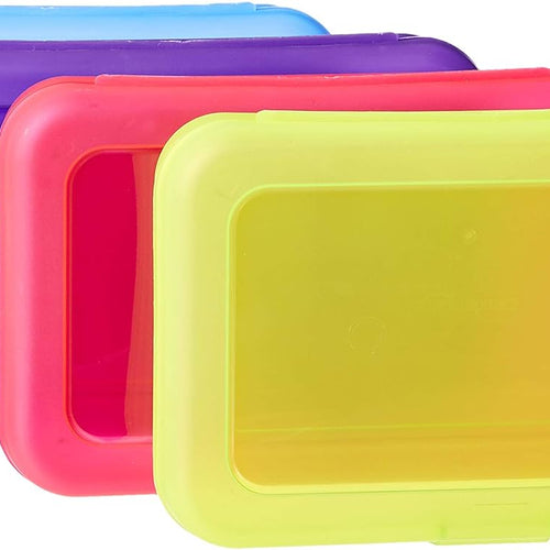 Amazon Basics 4-Pack Large Pencil Cases, Storage Organizer, Durable Plastic School Supply Box, Multi-Color Student Organization for Office, College & Classroom Supplies