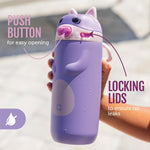 Ello Ellies 12oz Stainless Steel Leakproof Kids Water Bottle, Cat | Insulated kids water bottle with straw, leakproof locking lid, carry handle, and stainless steel fun animal design for school