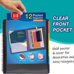 H4D 12 Pocket Poly Project Organizer, Spiral Multi Pocket Folder Organizer, Multi-Subject Folder Notebook, Letter Size