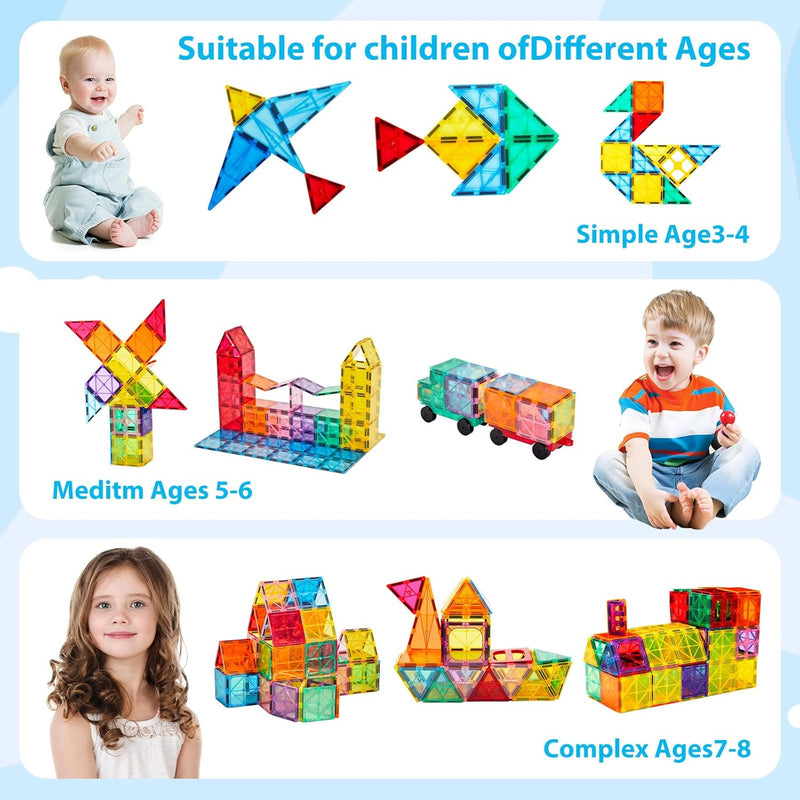 Anbalulu 134PCS Magnetic Building Tiles - Durable STEM Toys for Kids, Educational Building Blocks with Strong Magnets and Group Play Activities