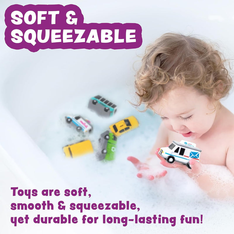 Tub Works® Vehicles™ Bath Cars | Mold-Free, Soft, Squeezable & Floating Bath Toys for Babies & Toddlers
