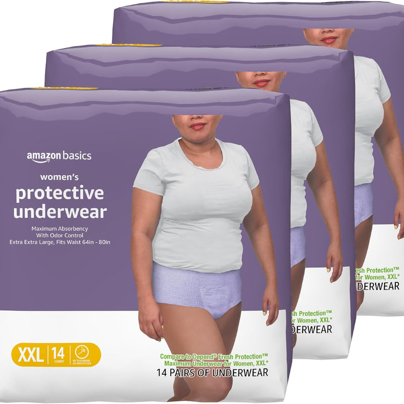 Amazon Basics Postpartum Incontinence Underwear for Women, Maximum Absorbency with Bladder Leak Protection, Fresh Protection, Disposable, Large, Lavender, 18 Count