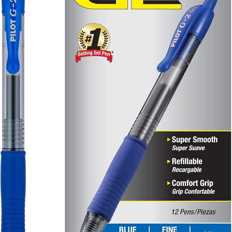 Pilot G2 Premium Gel Roller Pens, Fine Point 0.7 mm, Blue Ink Pens Fine Point, Pack of 12 - Ideal for School, Journaling, and Office Writing