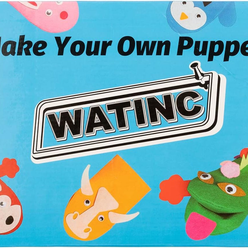 WATINC 6-Piece Animal Hand Puppet Making Kit for Kids, DIY Art Craft Felt Sock Puppets, Pompoms, Googly Eyes, and Felt Decorations for Creative Storytelling and Role Play.