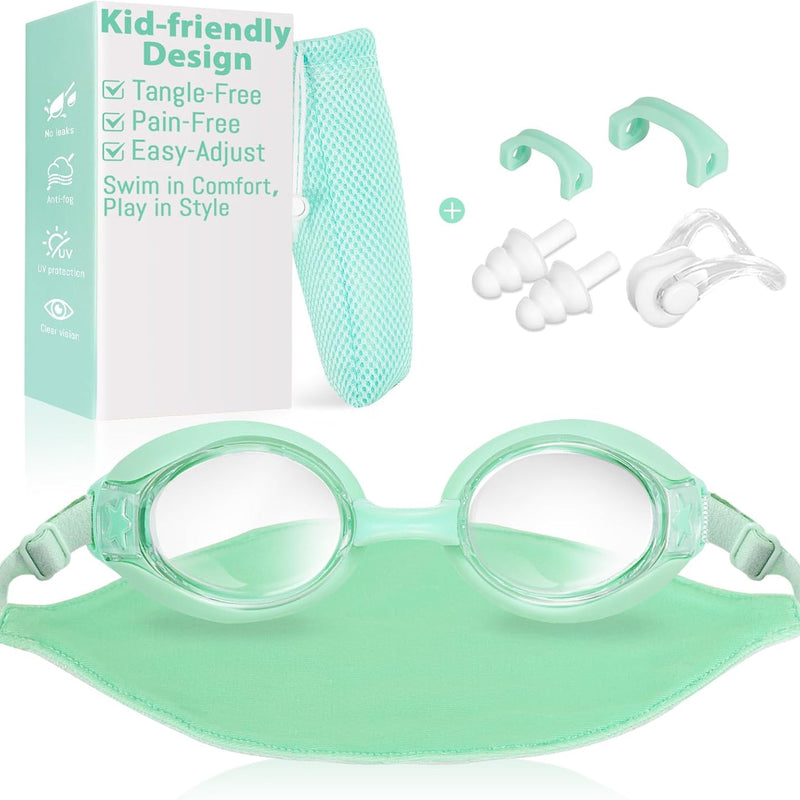 Pixel Panda Kids Swim Goggles with Fabric Strap for 3-12, No Hair Pulling | Kids swimming goggles with soft cloth strap for toddler/boys/girls/children, anti-fog anti-UV, no leak, no raccoon eyes