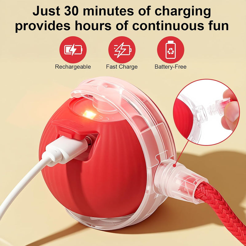 Smart Interactive Automatic Electric Rolling Moving Rechargeable Motion Activated Self Play Electronic Stimulation Chase Teaser Ball Toy with Rope for Indoor Bored Adult Cat and Dog Not Chewing, Pink