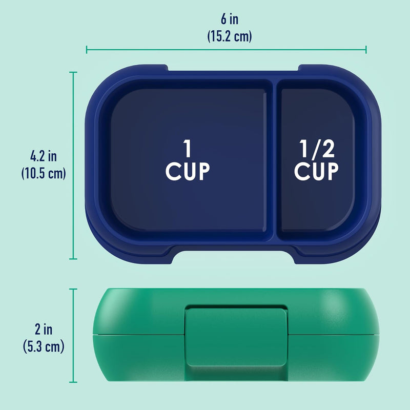 Bentgo Kids Snack Leak-Proof 2 Compartment Bento-Style Container | For Snacks & Small Meals, Easy-Open Latch, Dishwasher Safe, BPA-Free for School, Daycare, & Sports, Ages 3+ (Green/Navy)