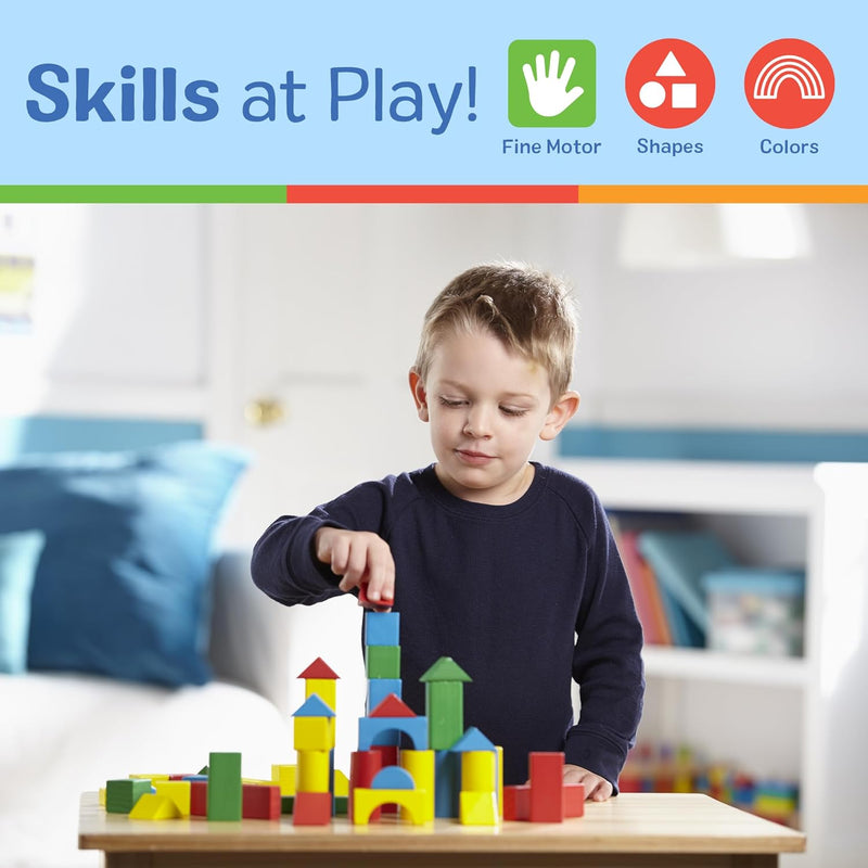 Melissa & Doug Wooden Building Blocks for Toddlers, 100-Piece Set, FSC Certified, Ages 2+