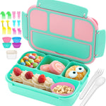 QQKO Bento Lunch Box for Kids Girls Boys, Toddler Kids Lunch Boxes for School, Lunch Containers for Adults with 4 Compartments, Sauce Container, Utensils, Food Picks and Muffin Cups, Purple
