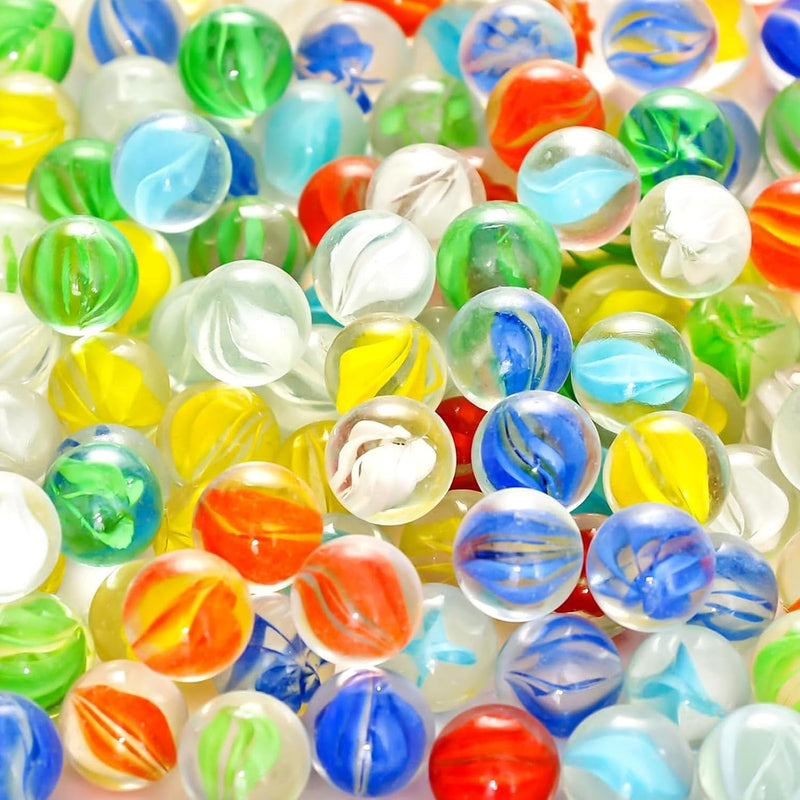 POPLAY 50 PCS Beautiful Player Marbles for Marble Games and STEM Learning - Premium Glass Marbles with Whistle