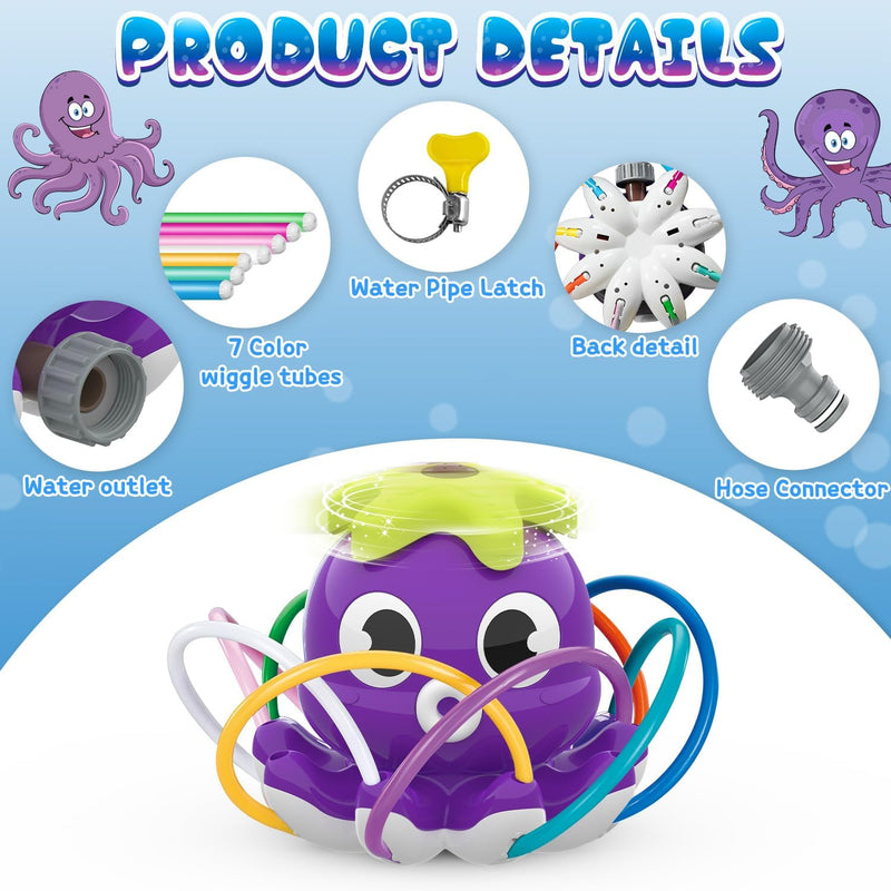 Outdoor Water Spray Sprinkler, Summer Outside Toys for Kids Toddlers | Backyard Games with 8 Wiggle Tubes, Attaches to Garden Hose Splashing Fun Toys for 3 4 5 6 7 8 Year Old Boys Girls Gifts