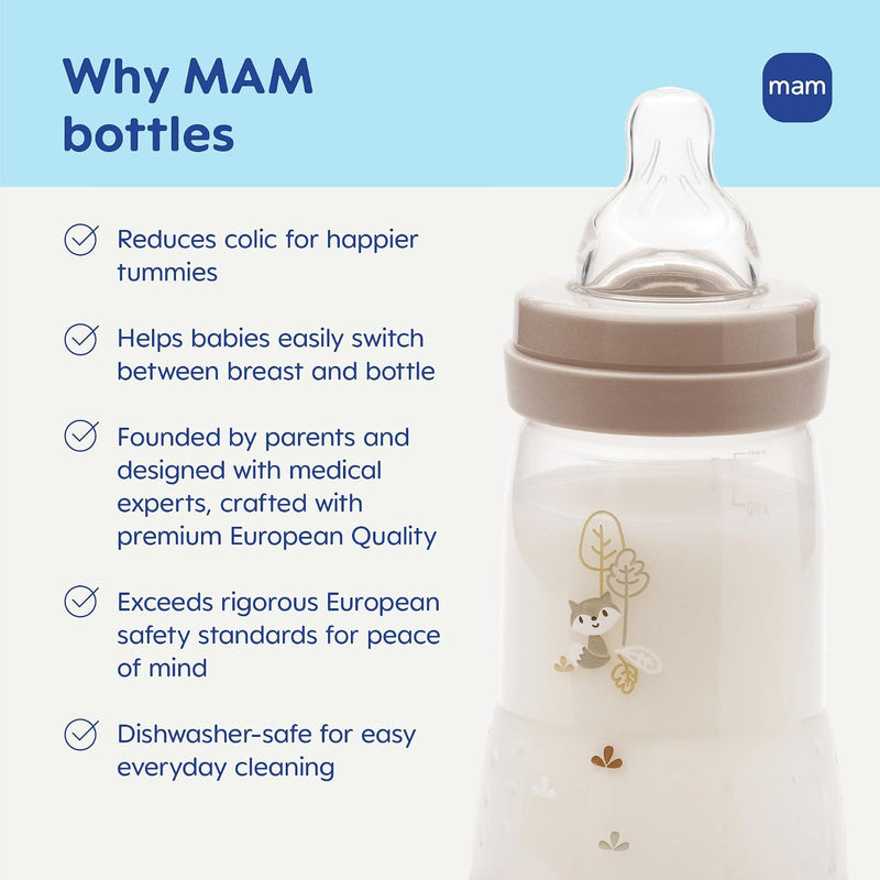 MAM 9oz Easy Start Anti-Colic+ Vented Baby Bottles, 2+ Months, 4 Pack, Girl | Medium Flow Breastfeeding-Like Nipple, Dual Anti-Colic Reduces Gas & Reflux, Easy Clean, BPA Free, 2+ Months, Made In Europe