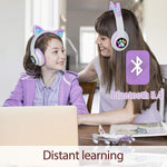 TCJJ Cat Ear Kids Bluetooth Headphones, LED, 85dB Volume Limit | Bluetooth 6.0 wireless headset with mic, stereo sound, foldable, 3.5mm wired mode for girls, school, tablet, travel
