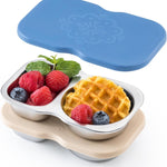 VITEVER 4 Pack Small Stainless Steel 2-Compartment Snack Containers with Lids, Reusable Snack Pack Containers, Lunch Box Accessories,Double Compartment Salad Dressing Containers to Go, 5.3oz