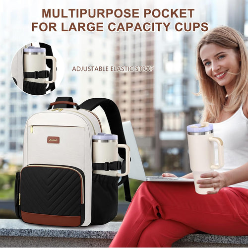Laptop Backpack for Women Bookbag: 15.6 inch Work School Backpacks with Pouch Pocket for Large Capacity Cup & USB Charger College Book Bag Travel Business Nurse Teacher Bookbags Anti-theft Back Pack